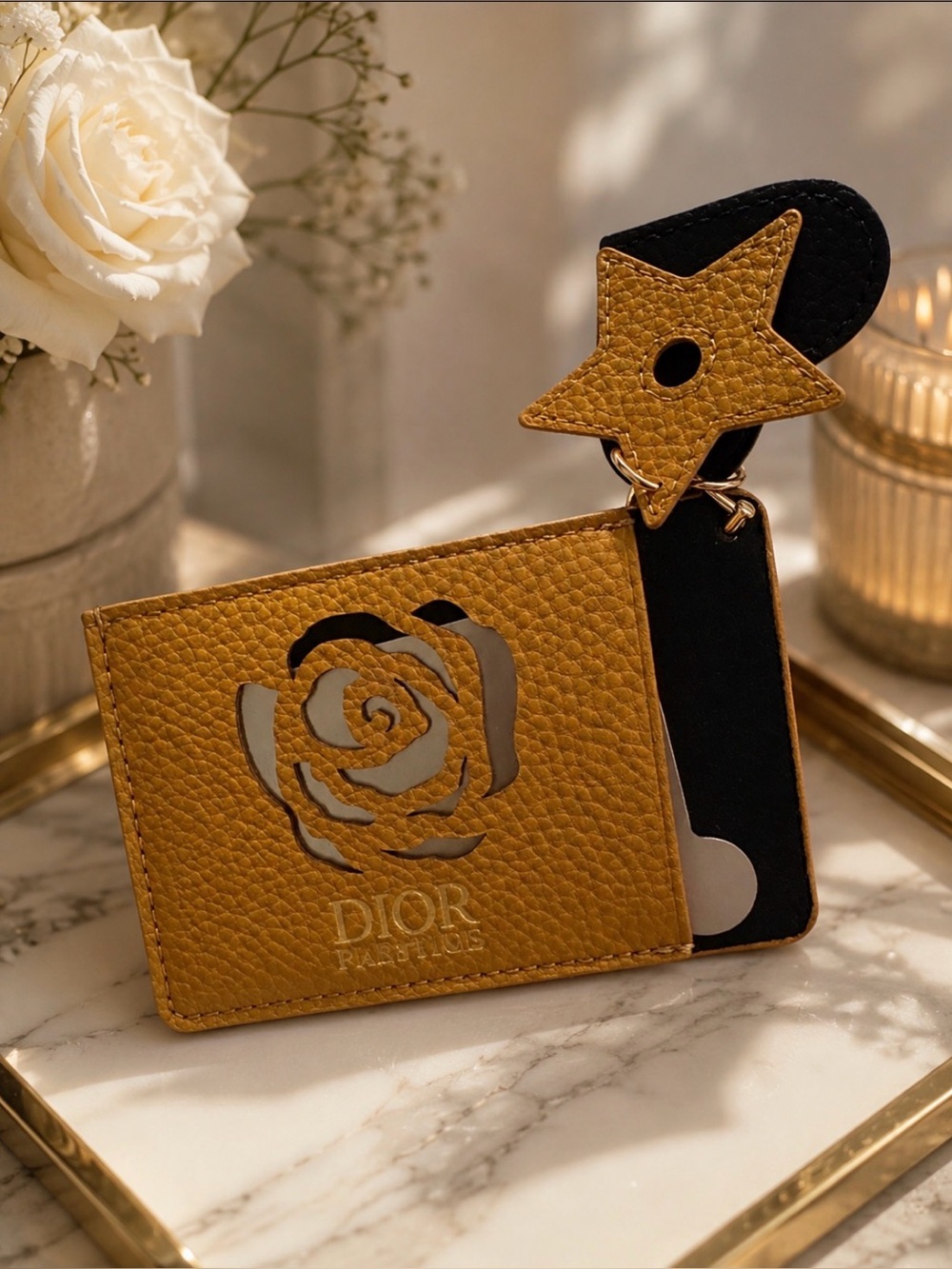 Dior Mustard Leather Card Holder with Star Charm